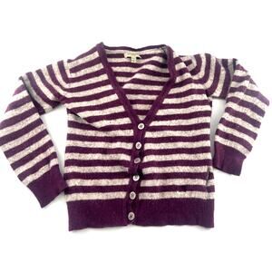 Burberry Sweater Kids Girls Small Plum Purple Gray Striped Cardigan Button Wool